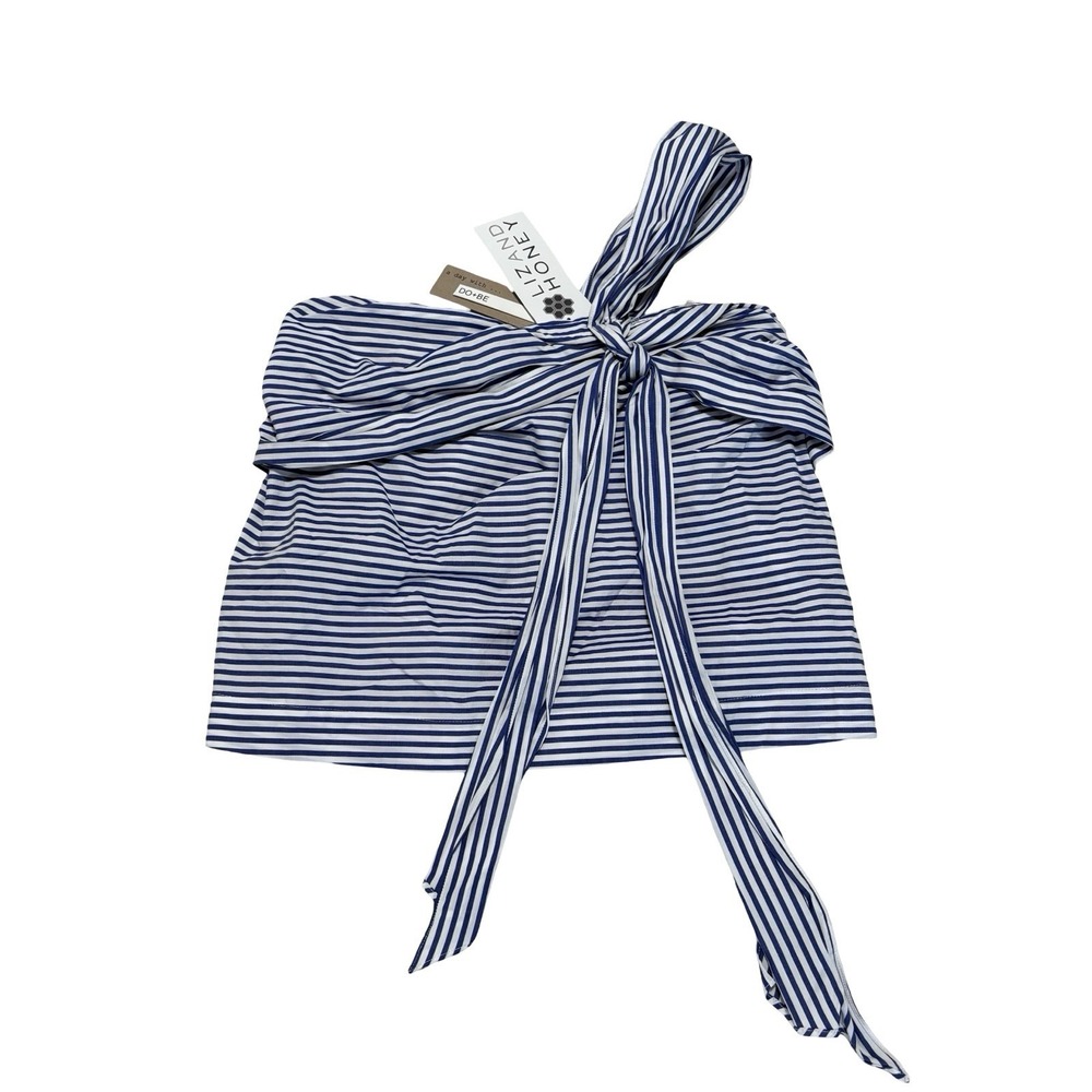 NWT Do+Be Women's Striped Silas Top Cropped Blue White Size Medium 16.5 x 14